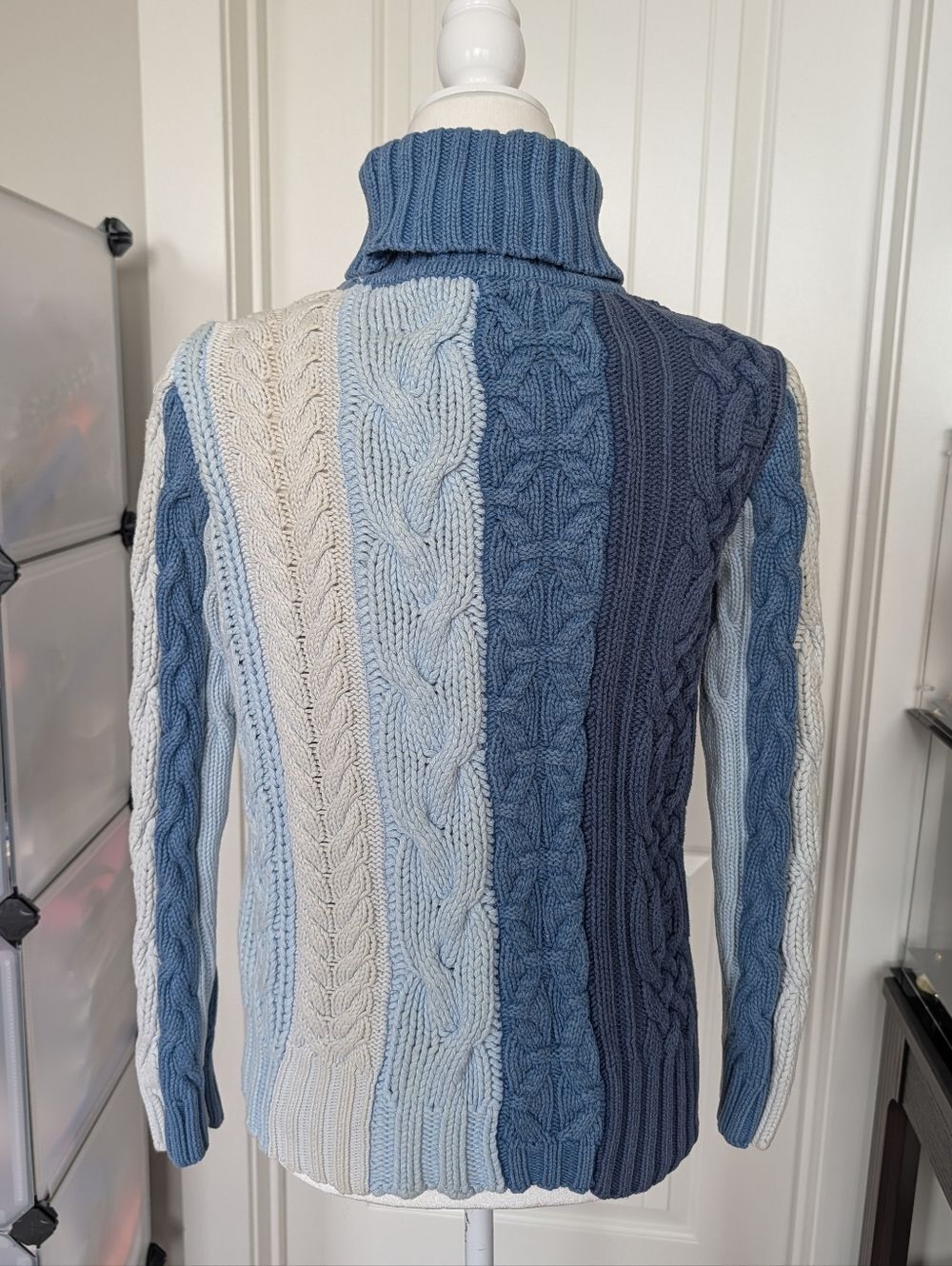 Tommy Hilfiger Womens Blue Off White 2000s Cable Knit Turtleneck Sweater Medium - Picture 3 of 10